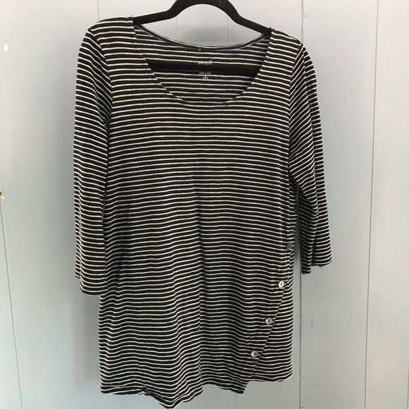 J. Jill Tops - J. Jill pure Jill black & gray stripe asymmetric button tunic top size M